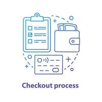 ícone do conceito de processo de checkout. pagamento online. compra digital. e-pagamento. ilustração de linha fina de ideia. Shopping. desenho de contorno isolado de vetor