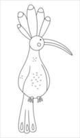 contorno de poupa fofo de vetor. ilustração a preto e branco de pássaro exótico tropical engraçado. página para colorir divertida para crianças. clipart de verão na selva vetor