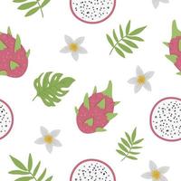 padrão sem emenda de fruta do dragão de vetor. fundo de repetição de frutas da selva. textura exótica plana desenhada de mão. papel digital de comida de verão tropical saudável infantil brilhante. vetor