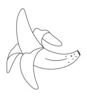 contorno de banana de vetor. ilustração de preto e branco de frutas exóticas tropicais engraçadas. página para colorir divertida para crianças. clipart de verão na selva vetor