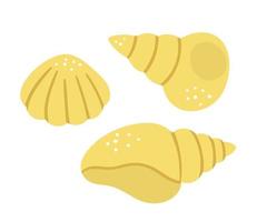 vetor conchas isoladas no fundo branco. conjunto de conchas amarelas. elemento de clipart de verão. ilustração plana fofa para crianças. objeto de praia de férias.