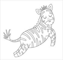 contorno de zebra bonito de vetor. ilustração de preto e branco animal exótico tropical engraçado. página para colorir divertida para crianças. clipart de verão na selva vetor