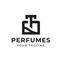 design de logotipo com linha de frasco de perfume e linha de ornamento, letra t, adequado para negócios de sinal de beleza cosmética de moda. vetor