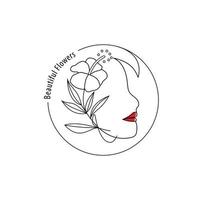 logotipo de ilustração abstrata vetorial e modelo de design de marca em estilo minimalista linear moderno, emblema para estúdio de beleza e cosméticos - retrato de mulher, rosto de mulher bonita vetor