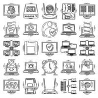 software de computador e hardware conjunto ícone vetor doodle desenhado à mão ou estilo de ícone de contorno.
