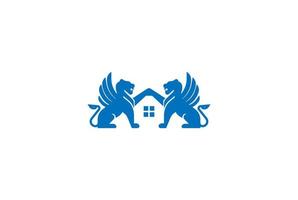 crista de asa de leão de grifo elegante com janela de telhado para vetor de design de logotipo de propriedade imobiliária de apartamento