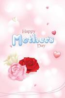 texto de dia das mães de tipografia com flores, rosa e decoração de coração banner gráfico de vetor realista