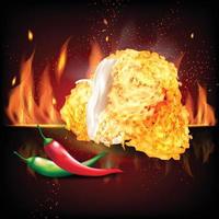 partes de frango fritas com frio vermelho e verde no fogo preto vermelho 3d ilustração vetorial realista vetor