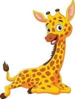 desenho animado girafa pequena sentada vetor
