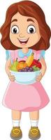 menina dos desenhos animados segurando uma cesta de frutas vetor