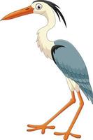 pássaro de guindaste engraçado dos desenhos animados no fundo branco vetor