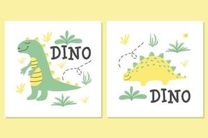 pôster infantil com um dinossauro fofo. ilustração desenhada à mão com dino. a ilustração é adequada para canecas, pôsteres de berçário, cartões postais. ilustração vetorial. vetor