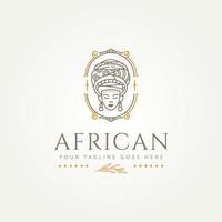 mulher africana com logotipo de arte de linha de símbolo de turbante vetor