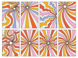 definir fundos de linha de arco-íris de onda ácida no estilo hippie dos anos 1970 e 1960. padrões de papel de parede de carnaval retrô vintage 70s 60s groove. coleção de fundo de pôster psicodélico. ilustração de desenho vetorial