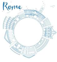 contorno do horizonte de roma com marcos azuis e espaço de cópia vetor