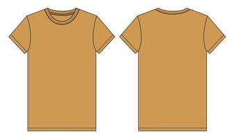 Modelo de cor amarela de desenho plano de moda técnica de camiseta de manga curta. ilustração vetorial design de vestuário básico frente e vista traseira. edição fácil e personalizável.