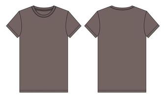 Modelo de cor cáqui de desenho plano de moda técnica de camiseta de manga curta. ilustração vetorial design de vestuário básico frente e vista traseira. edição fácil e personalizável. vetor