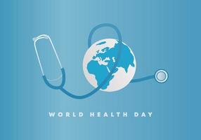 cartaz de banner de fundo do dia mundial da saúde com estetoscópio e terra. vetor