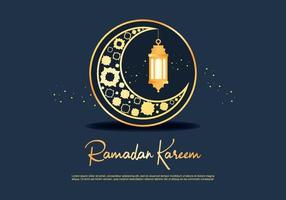 cartão de saudação ramadan kareem com ornamentos islâmicos na lua, lanterna vetor