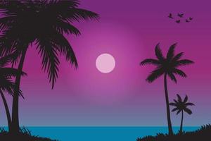ilustração vetorial do cenário natural da praia tropical do pôr do sol vetor