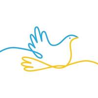 símbolo da paz linear pomba com um ramo nas cores da bandeira ucraniana. um desenho de linha. ilustração vetorial isolada no fundo branco vetor