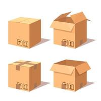 conjunto de caixa isométrica 3d, caixa de papelão. pacote de transporte em loja, distribuição. desenho vetorial vetor
