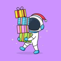 astronauta fofo usa chapéu de papai noel trazer prêmio vetor