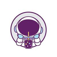 logotipo de chá de bolha de bebida de astronauta fofo vetor