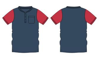 dois tons vermelho e azul marinho modelo de ilustração vetorial de t-shirt vista frontal e traseira. vetor