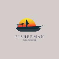 vetor de design de modelo de logotipo de barco de pescador para marca ou empresa e outros