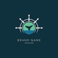 vetor de modelo de design de logotipo de roda de navio de cauda de baleia para marca ou empresa e outros
