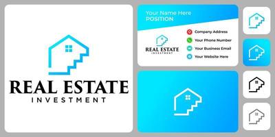 design de logotipo de investimento em casa com modelo de cartão de visita. vetor