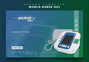 modelo de banner da web em fundo gradiente verde azul para design do dia internacional da enfermeira vetor