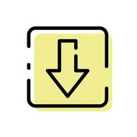 design plano de ícone de download amarelo bonito para ilustração vetorial de rótulo de aplicativo