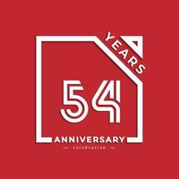 Design de estilo de logotipo de comemoração de aniversário de 54 anos com número vinculado na praça isolada em fundo vermelho. saudação de feliz aniversário celebra ilustração de design de evento vetor