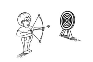 ilustração vetorial de homem segurando um arco visando o alvo vetor