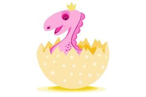 personagem de desenho animado dinossauro rosa coroado em ovo em fundo branco isolado vetor