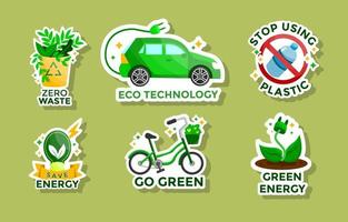 coleção de adesivos verdes eco de tecnologia vetor