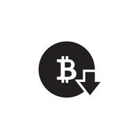 ícone de redução de preço do bitcoin. vetor de símbolo para baixo do mercado de criptomoedas