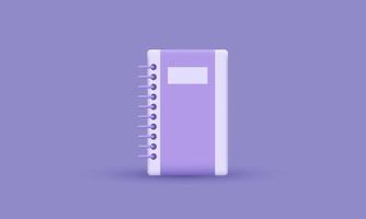 bloco de notas de ícone de design vazio violeta de renderização 3D em fundo pastel vetor