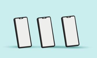 3d maquete de argila moderna minimalista apresentação de três smartphones isolada em vetor