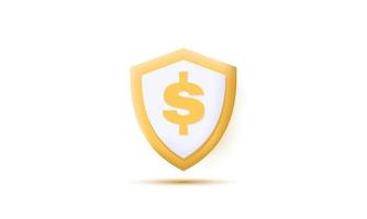 segurança do dinheiro do cifrão do escudo do ouro 3d vetor