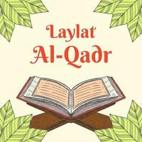 saudação de ilustração de laylat al-qadr desenhada à mão vetor