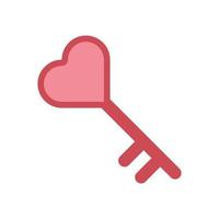 ícone de vetor chave em forma de coração vermelho sobre fundo branco