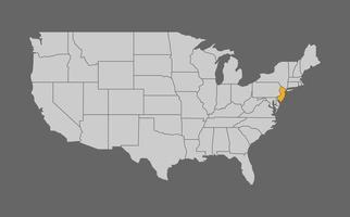 mapa dos estados unidos com destaque de nova jérsei em fundo cinza vetor