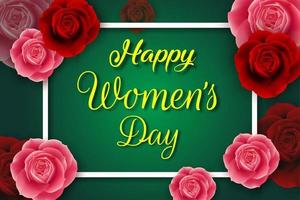 cartaz do dia internacional da mulher feliz com rosas vermelhas e cor de rosa vetor