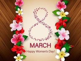 8 de março de fundo de dia da mulher feliz internacional com flores. design de flores de hibisco vetor