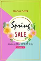 banner de fundo de venda de primavera com linda flor colorida vetor