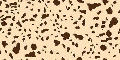 dálmata, girafa sem costura padrão horizontal. textura animal manchada de cachorro, leopardo, vaca e chita. fundo africano. manchas aleatórias marrons em um fundo bege. vetor.