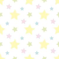 sem costura padrão com estrelas pastel de amarelo, rosa, verde e azul sobre fundo branco para xadrez, tecido, têxtil, roupas, cartões, cartões postais, papel de scrapbooking, toalha de mesa e outras coisas. vetor